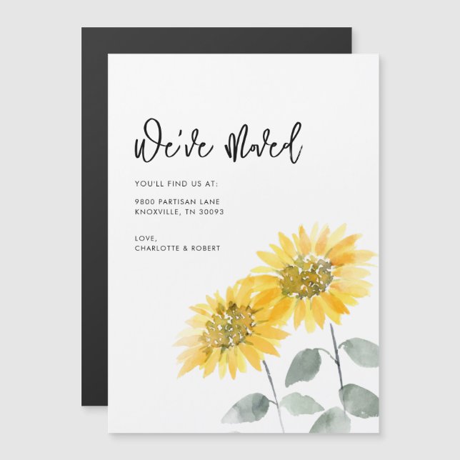 We Moved Watercoler Sunflower Moving Announcement (Front/Back)
