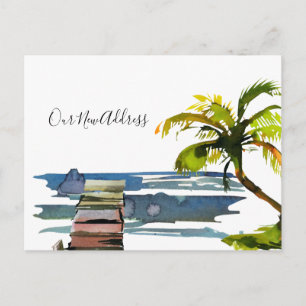 We Moved Waterfront Dock Palm Tree New Address Announcement Postcard