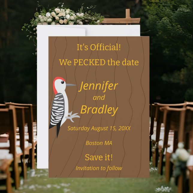 We Pecked the Date Funny Woodpecker Invitation (Creator Uploaded)