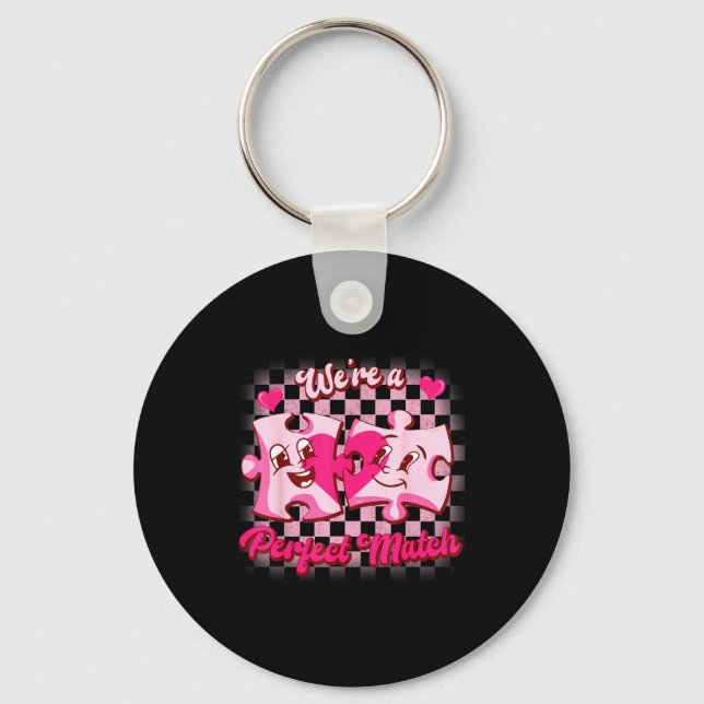 We’re A Perfect Match Love Puzzle Funny Valentines Key Ring (Front)
