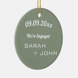 We’re Engaged Photo Sage Green & White  Ceramic Tree Decoration