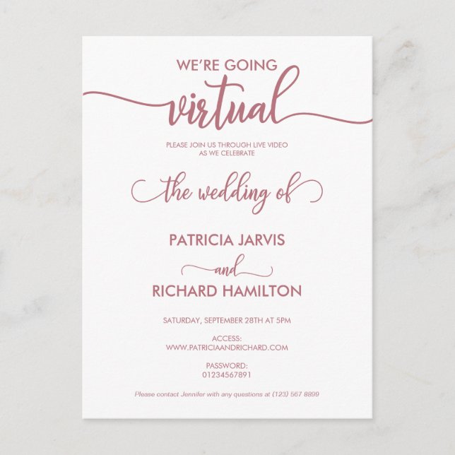 We’re Going Virtual Online Wedding Invitation Postcard (Front)