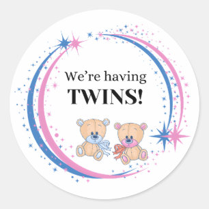 We’re Having Twins Boy and Girl Birth Announcement Classic Round Sticker