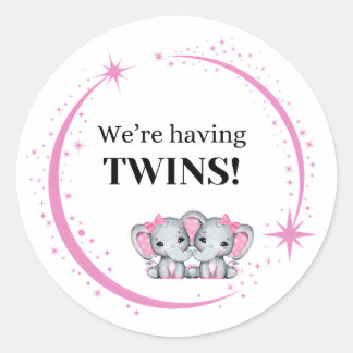 We’re Having Twins Girls Pink Birth Announcement  Classic Round Sticker