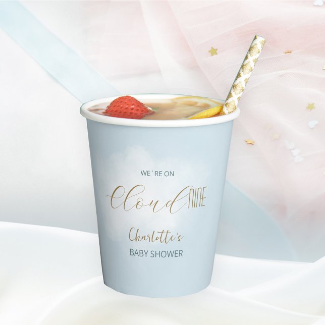 We´re on Cloud 9 Elegant Script Dreamy Baby Shower Paper Cups (We´re on Cloud 9 Elegant Script Dreamy Baby Shower Paper Cups ©Susanne Sachers - Sunny Mind 🌞)