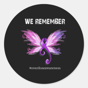 We Remember Overdose Awareness Day Purple Ribbon  Classic Round Sticker