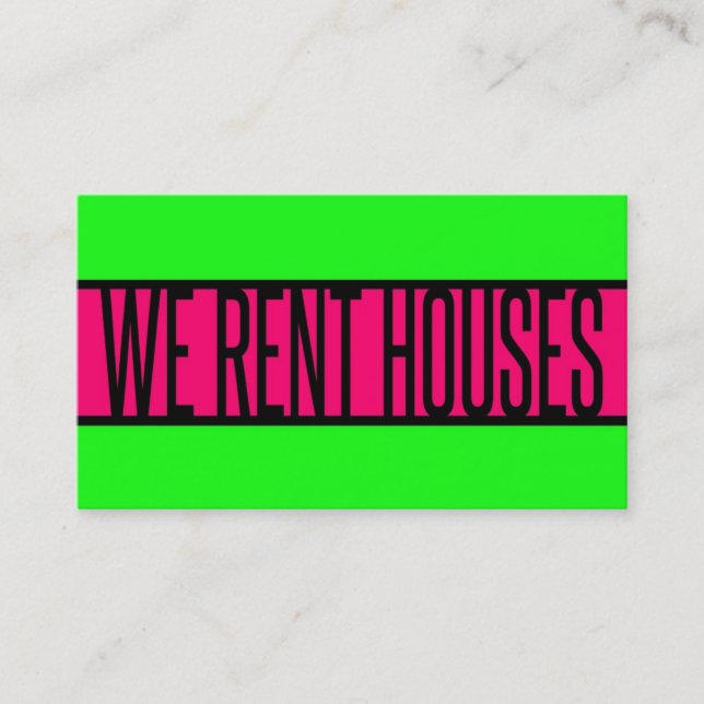 WE RENT HOUSES Neon Green Hot Pink Business Card (Front)