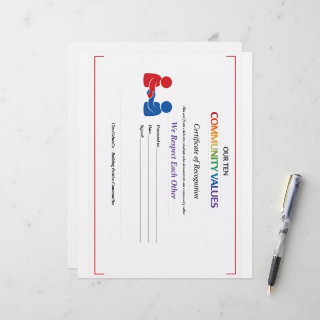 We Respect Each Other Certificate Stationery Paper Custom Letterhead (Front/Back In Situ)