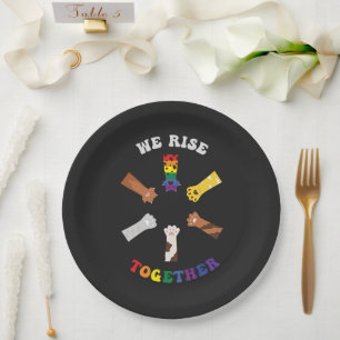 We Rise Together   Paw Print   Diversity   Unity Paper Plate