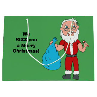 We Rizz You a Merry Christmas Custom Santa Large Gift Bag