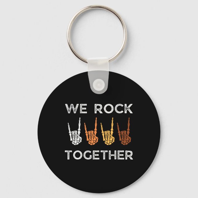 We Rock Together Skeleton Hands Rock Funny Hallowe Key Ring (Front)