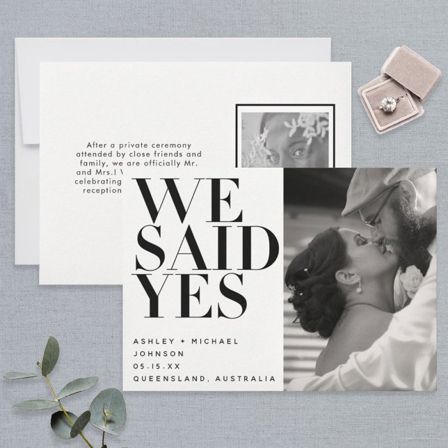 We Said Yes Black White Photo Wedding Announcement (Creator Uploaded)
