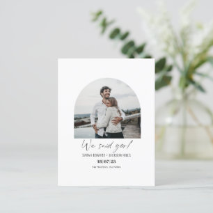 We said yes Elegant modern arch photo elopement Announcement Postcard