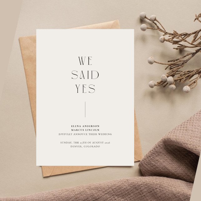 We Said Yes Minimalist Wedding Announcement Card (Creator Uploaded)