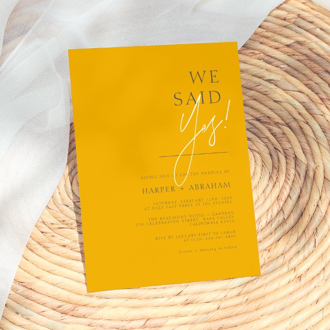 We Said Yes Mustard & Dark Grey Minimalist Wedding Invitation (Creator Uploaded)