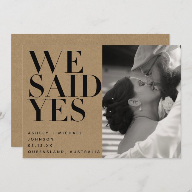 We Said Yes Rustic Chic Photo Wedding Announcement (Front/Back)