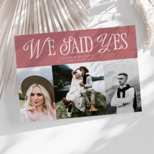 We Said Yes Vintage Wedding Multi Photo Pink Announcement