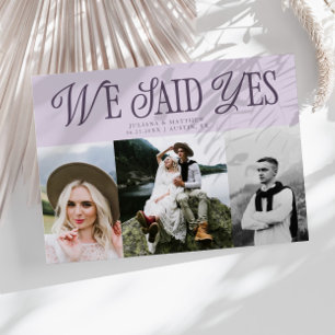 We Said Yes Vintage Wedding Multi Photo Purple Announcement