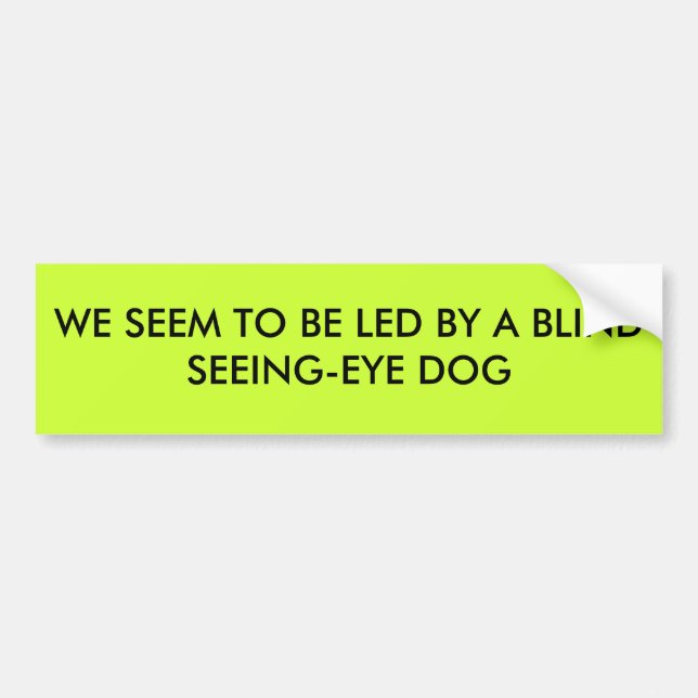 WE SEEM TO BE LED BY A BLIND SEEING-EYE DOG BUMPER STICKER (Front)