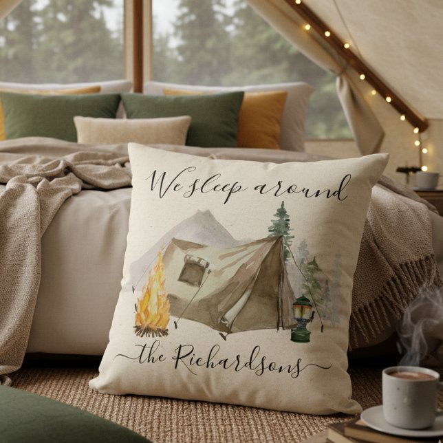 We Sleep Around Watercolor Personalise Camp Tent Cushion (Creator Uploaded)