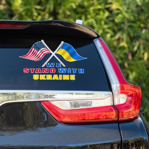 We Stand With Ukraine and American Flags Sticker