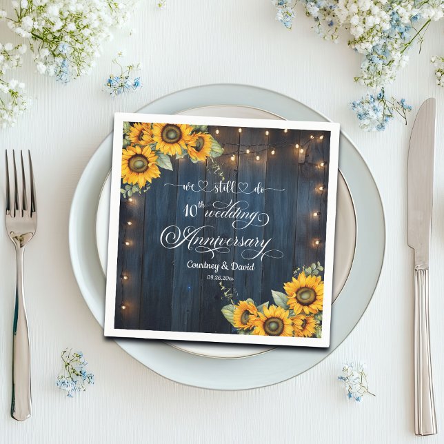 We Still Do 10th Wedding Anniversary String Lights Napkin (Creator Uploaded)