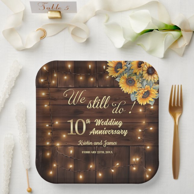 We Still Do 10th Wedding Anniversary String Lights Paper Plate (Wedding)