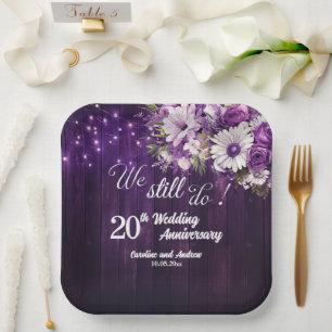 We Still Do 20th Wedding Anniversary String Lights Paper Plate