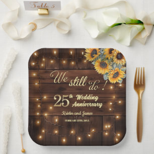 We Still Do 25th Wedding Anniversary String Lights Paper Plate