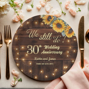 We Still Do 30th Wedding Anniversary String Lights Paper Plate