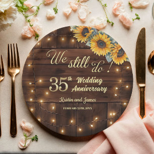 We Still Do 35th Wedding Anniversary String Lights Paper Plate