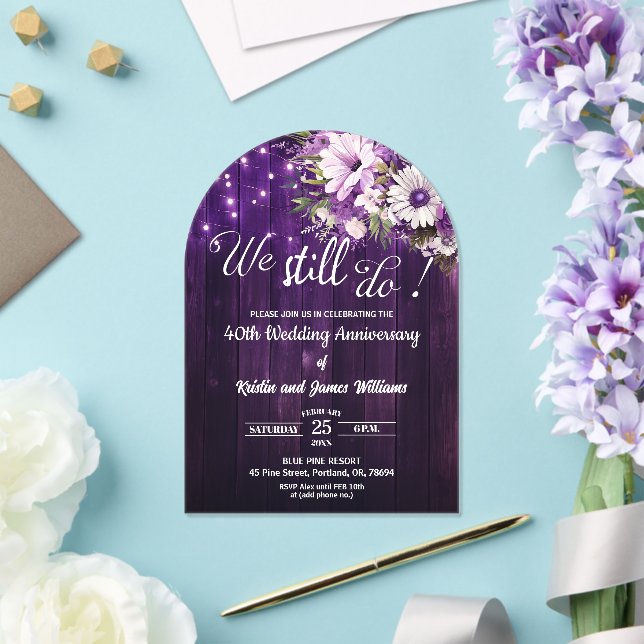 We Still Do 40th Wedding Anniversary String Lights Acrylic Invitations (Insitu (Wedding))