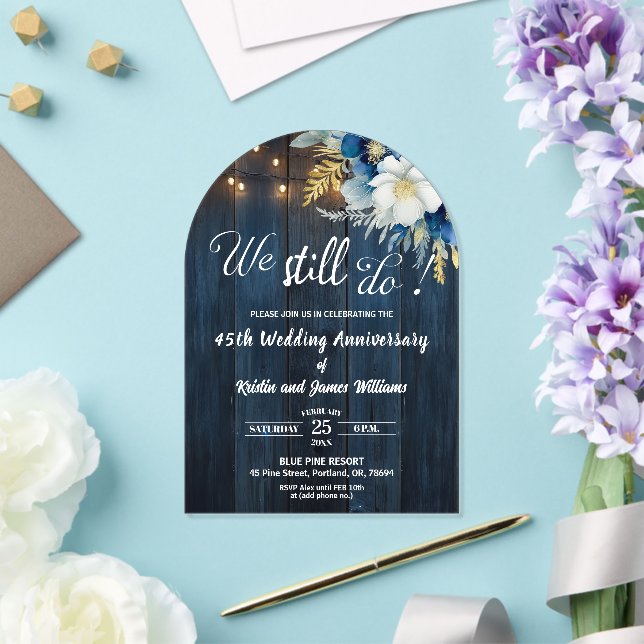 We Still Do 45th Wedding Anniversary String Lights Acrylic Invitations (Insitu (Wedding))