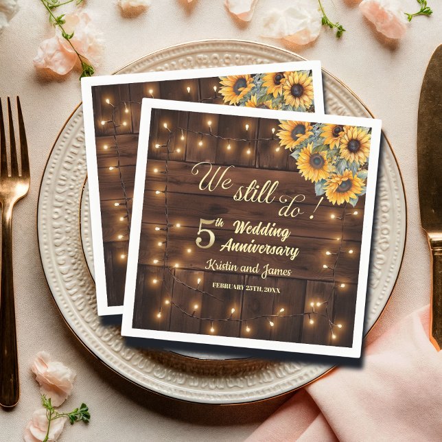 We Still Do 5th Wedding Anniversary String Lights Napkin (Creator Uploaded)