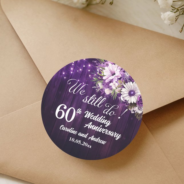 We Still Do 60th Wedding Anniversary String Lights Classic Round Sticker (Creator Uploaded)