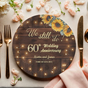 We Still Do 60th Wedding Anniversary String Lights Paper Plate