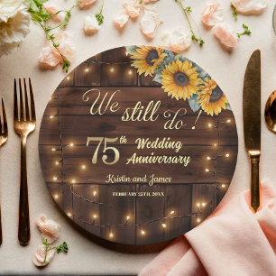 We Still Do 75th Wedding Anniversary String Lights Paper Plate