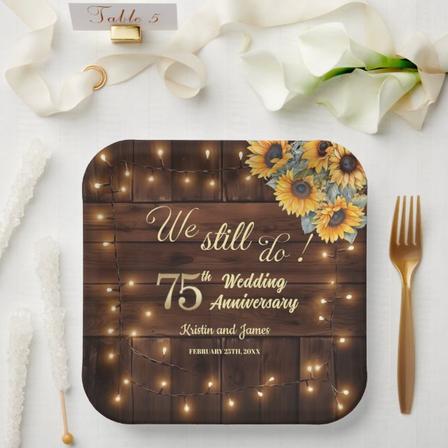We Still Do 75th Wedding Anniversary String Lights Paper Plate (Wedding)