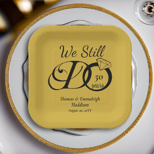 We Still Do Anniversary Typography Gold/Black Paper Plate