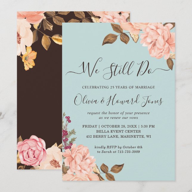 We Still Do Aqua Blush Vow Renewal Invitation (Front/Back)