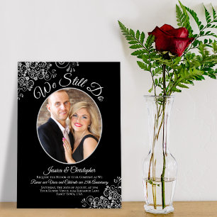 We Still Do Black & Silver Wedding Vow Renewal Invitation