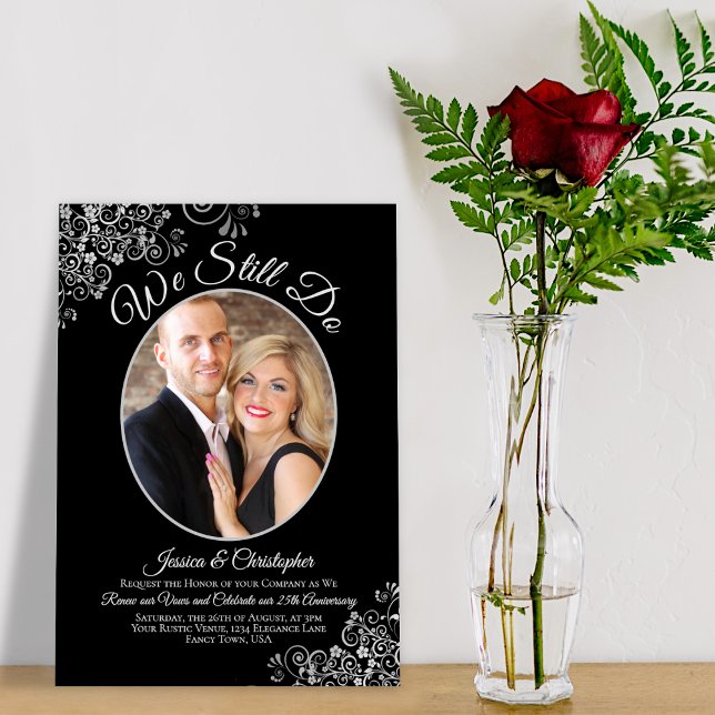 We Still Do Black & Silver Wedding Vow Renewal Invitation (Creator Uploaded)
