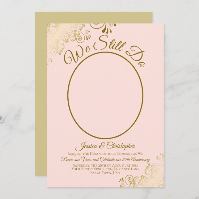 We Still Do Blush Pink & Gold Wedding Vow Renewal Invitation (Front/Back)