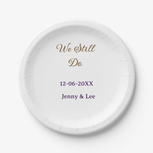 We still do brown pink name date year boho retro s paper plate (Front)