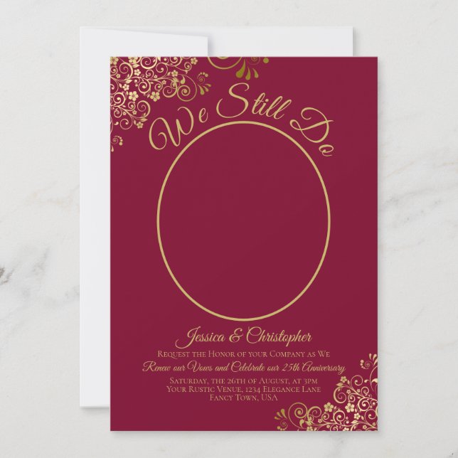 We Still Do Burgundy & Gold Wedding Vow Renewal Invitation (Front)