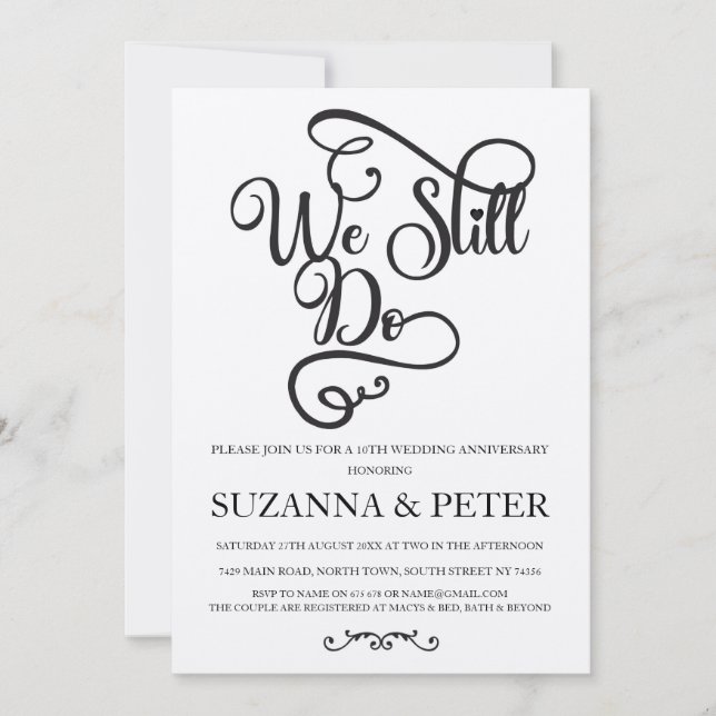We Still do Calligraphy Elegant Anniversary Invite (Front)