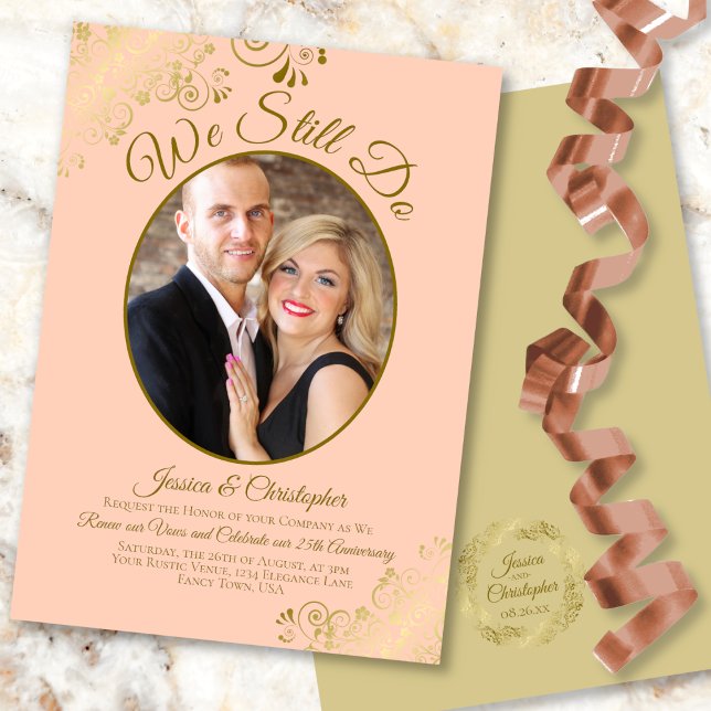 We Still Do Coral Peach & Gold Wedding Vow Renewal Invitation (Creator Uploaded)