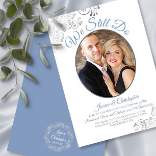 We Still Do Dusty Blue & White Wedding Vow Renewal Invitation