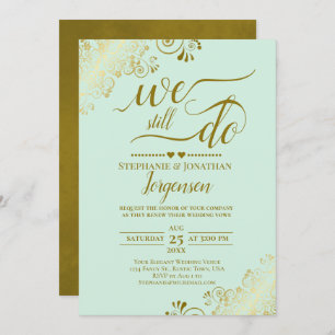 We Still Do Elegant Mint Green & Gold Vow Renewal Invitation