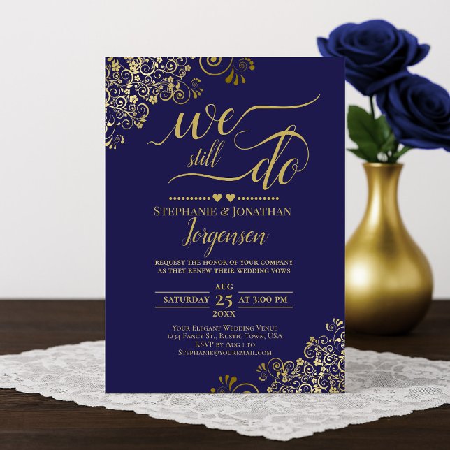We Still Do Elegant Navy Blue & Gold Vow Renewal Invitation (Creator Uploaded)